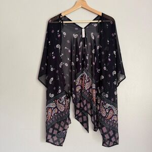 Love Tree Paisley Floral Sheer Kimono Wrap Navy Blue Boho Cover Up S/M L28029JY1